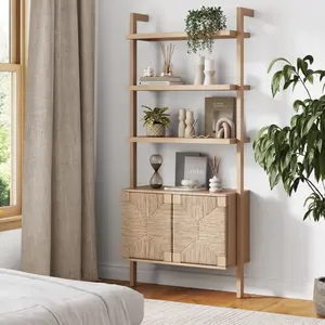 Seagrass Wall Bookshelf with Doors Raw Oak