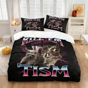Vintage Rock Style Raccoon Print Duvet Cover Set 2/3 Pcs, Includes 1 Count Duvet Cover & 1/2 Pillowcase without Filler, Plush Comfortable Bedroom Essential.