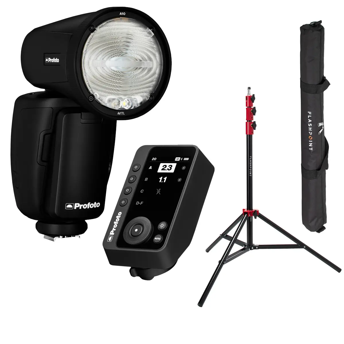 Profoto A10 Compact Camera Flash Unit for Sony Photographers - Bundle with Connect Pro Transmitter, Includes Stand, Magnetic Mount Accessories, Wireless Sync Capability
