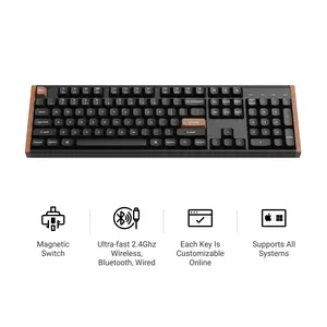Keychron K10 HE Hall Effect Keyboard Wireless, Magnetic Switch Hot Swappable, Adjustable Actuation Rapid Trigger Mode with Aluminum + Wood Frame, Full-Size Custom RGB for Mac Windows Linux - Black