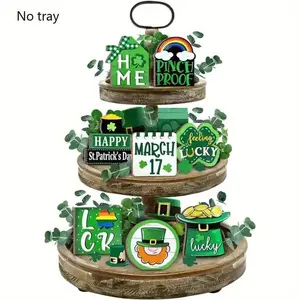 St Patrick's Day Spring Strawberry Lucky Rainbow Art Wooden Tray Decor Signs, Decorative, Office Desk Decoration, No Power Needed, No Feathers, Fits Cabinet Shelves, Lightweight