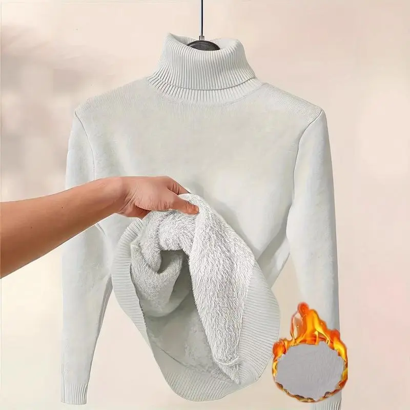 European and American Cross-Border Amazon Fleece-Lined Thickened Turtleneck Sweater Elegant Inner Wear Warm Pullover One-Piece Fleece Knit European and American Cross-Border Amazon Fleece-Lined Thickened Turtleneck Sweater Elegant Inner Wear Warm Pullover One-Piece Fleece Knit