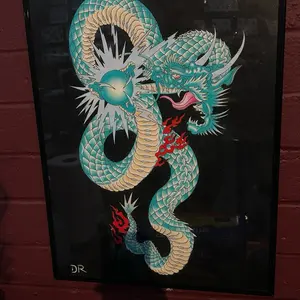 Teal Dragon and Lightning Pearl Poster