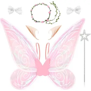 7 Pieces Fairy Wings Dress Up, Glitter Transparent Butterfly Halloween Costume Angel Wings for Girls Women