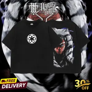 HardTimesClothing Unisex Seamless Shortsleeve Ahsoka SW Retro Limited Vintage Collection Movie Oversized Washed Acid-Washed Lightweight Cotton T-Shirt, Street Style Apparel, Gift for Him