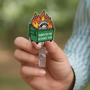 Racoon Dumpster Fire Badge Reel, Funny Mental Health ID Clip