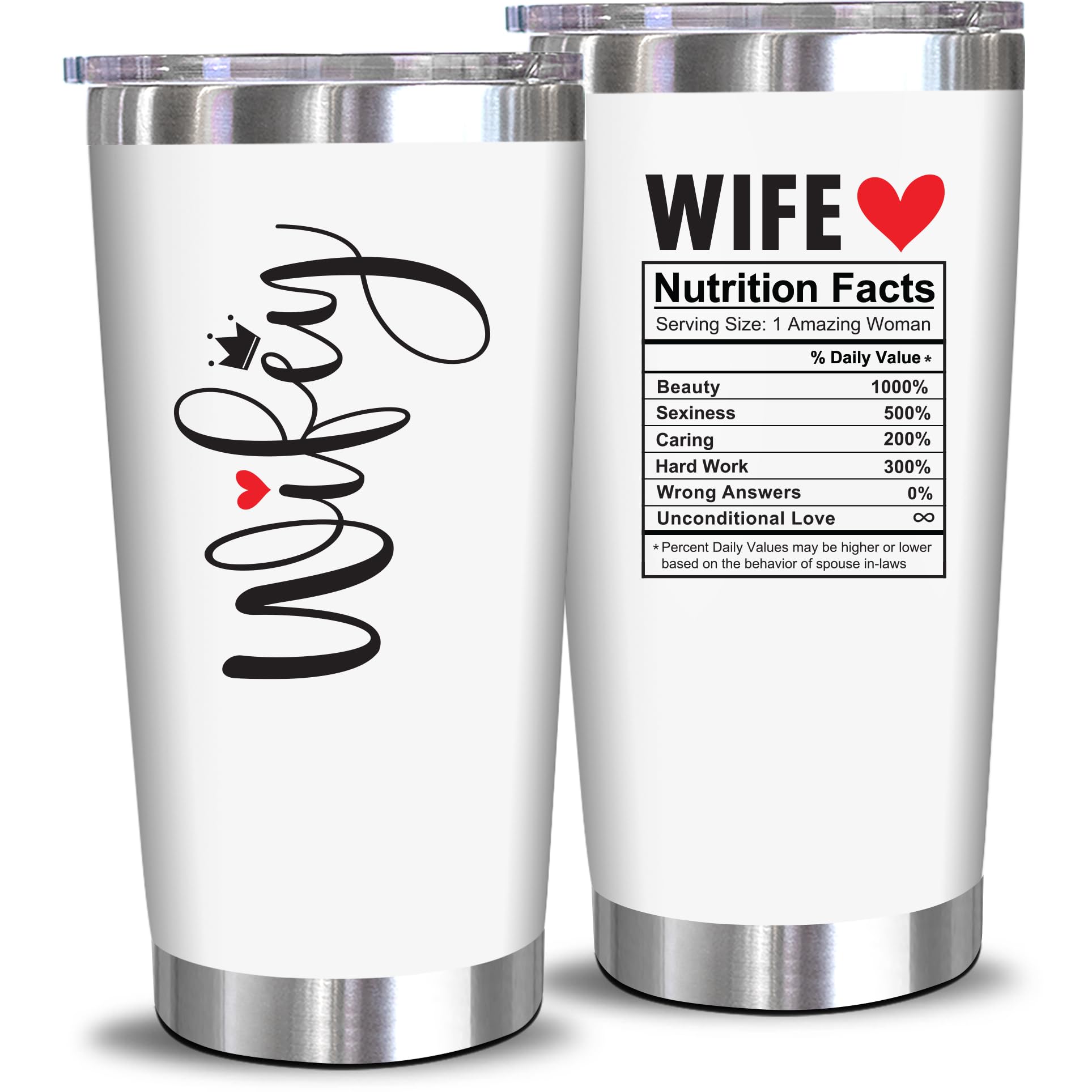 NewEleven Wifey Funny White Tumbler – Wife Nutrition Facts 20oz Cup, Perfect Easter, Christmas, Anniversary, Valentines