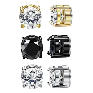 OIDEA Stainless Steel Magnetic Clip On Stud Earrings Cubic Zirconia Non-Pierced Set for Men Women Daily Wear