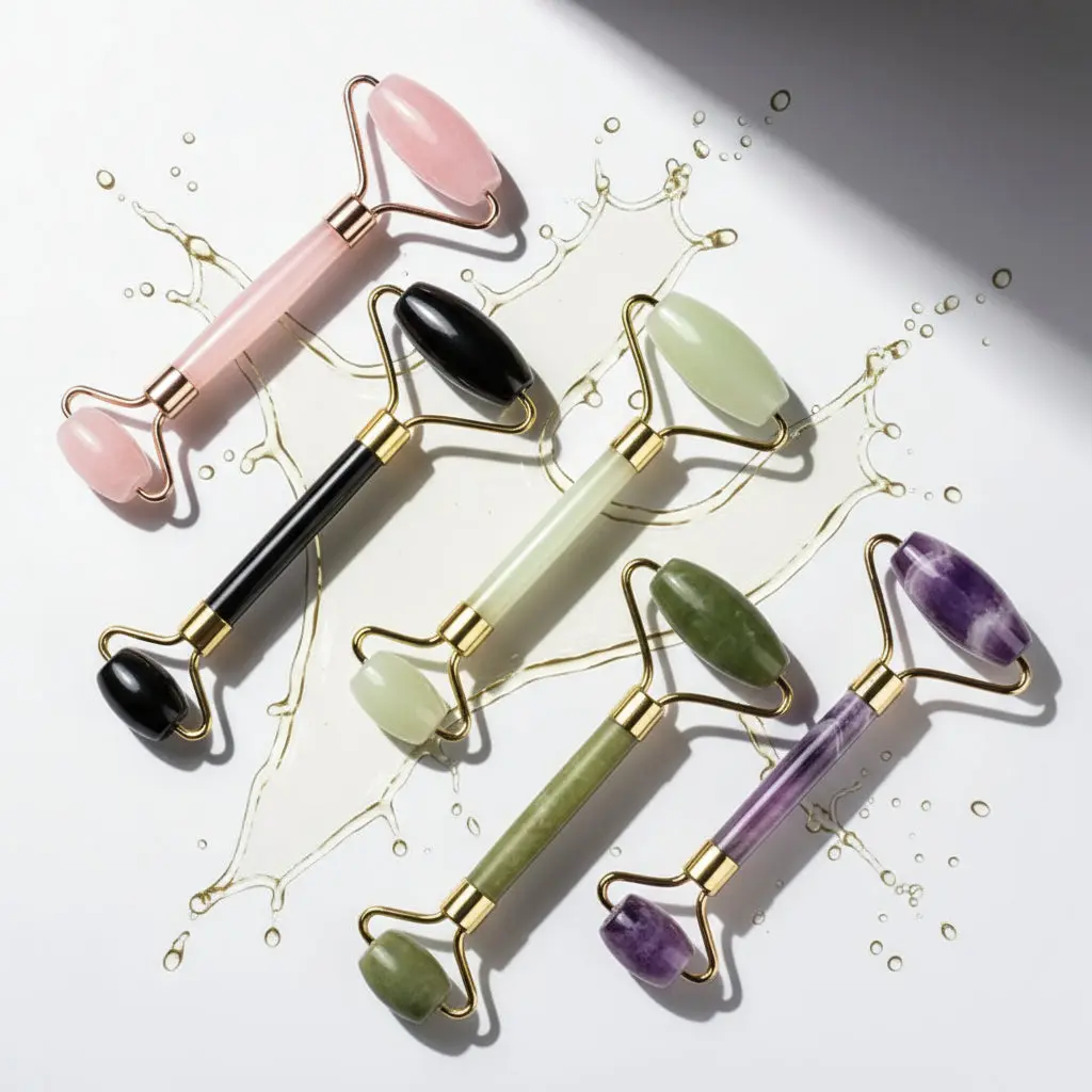Rose Quartz and Natural Jade Face Massager Roller + Lifting Tool