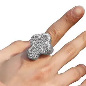 Men's Hip-Hop Style Cross Ring - 1 Piece New Grand & Luxury Design, Copper Material Inlaid With Synthetic Zircon Jewelry, Awesome Birthday Gift for Husband