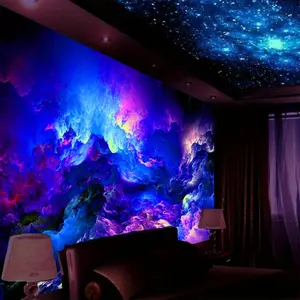 1pc Colourful Modern Galaxy Fluorescent Tapestry, Outer Space Polyster UV BlackLight Tapestry, Wall Hanging for Living Room Bedroom Office Home Decor/Room Decor/Party Deco, with Free Installation Package