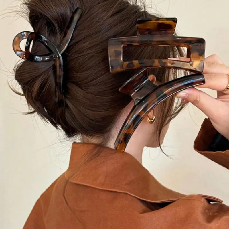 Trendy Tortoiseshell Pattern Hair Claws, Hair Claw Clips, Elegant Fashion Hair Accessories, Hairstyle Accessory, for Women & Girls, Minimalist Headwear Suitable for Thick Hair, Hair Clip Set