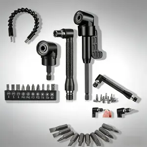 Flexible Drill Bit Extension Set, Right Angle Drill Bit Accessories, Includes 2 Hex Shank Adapters, 90 Degree Angled Bits, 3 Rotating Sockets