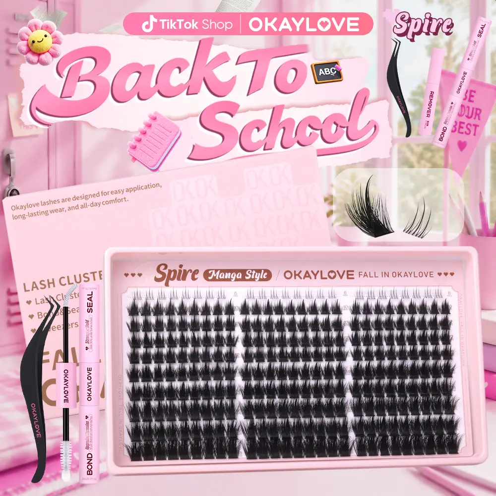 OKAYLOVE Spire Manga Style Lash CLusters Kit | Okaylovelashes Soft Spiky Anime Lashes with Waterproof Long-lasting Lash Bond and Seal and Tweezers for DIY Eyelash at Home Easily, Includes Top & Bottom Lashes   #backtoschool #sohochic