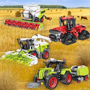 Moc Farm Series Tractor Harvester Model Creative Building Blocks DIY Toy for Kids Adults Home Decoration Gift, Unisex Christmas Festival Present