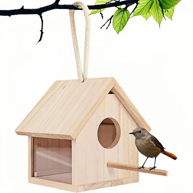 Acrylic Wooden Bird Nest Parrot Breeding Box, Creative Wooden Bird Nest, Acrylic Wooden Bird Nest for Birds, Pet Supplies, Outdoor, Birdhouses For Outdoors, Bird Houses For Outside