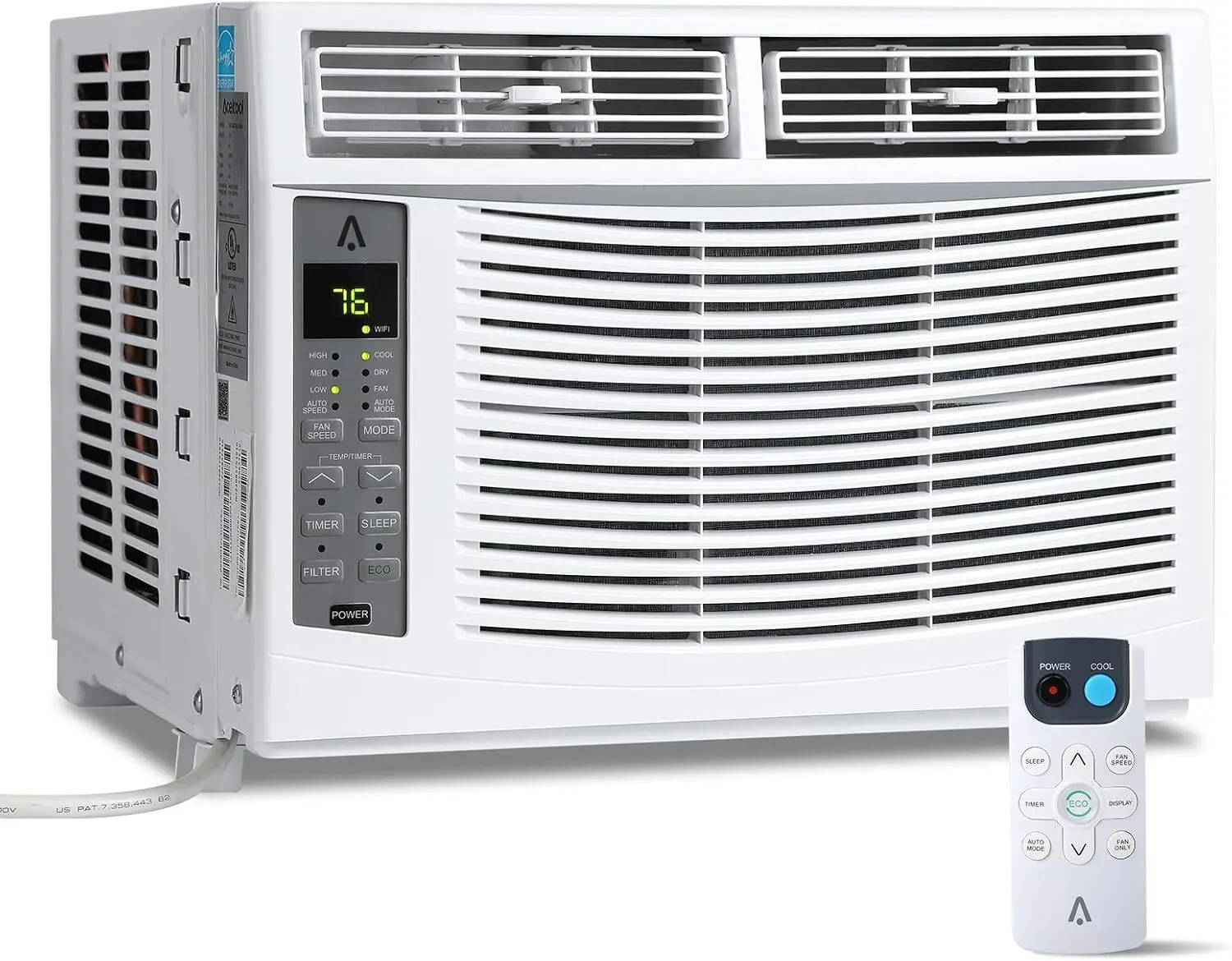White 6000 BTU Smart Window Air Conditioner with Remote & WiFi Control – Cools 250 sq ft, Energy Efficient, Quiet, Dehumidifying for Bedrooms & Offices