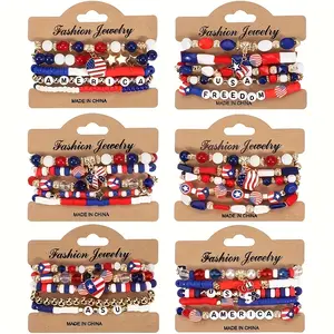30Pcs American Flag Bracelets Bulk, Ideal for Independence Day. These Stretchy Wristbands Come in Red, White, And Blue with a USA Charm, Making Them Perfect for Festive Occasions And Daily Wear