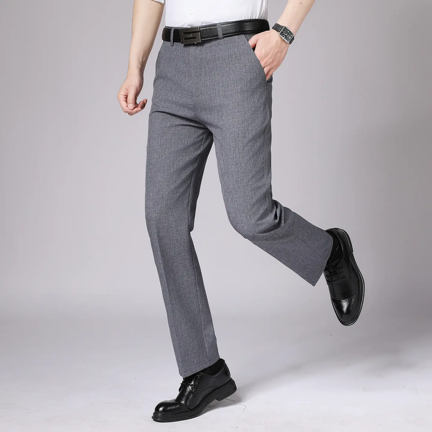 Men’s slim fit stretch dress pants, single pack, wrinkle-resistant casual slacks, business casual chino pants for work/office