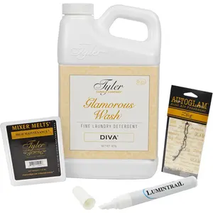 Laundry Detergent Glamorous Wash, Diva 32 oz Bundle with Mixer Melts, Autoglam Freshener, Stain Remover Pen, (32111)