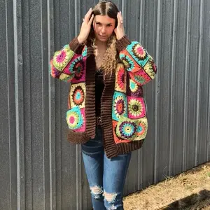 Starburst Granny Square Cardigan - Colorful Crochet for Women