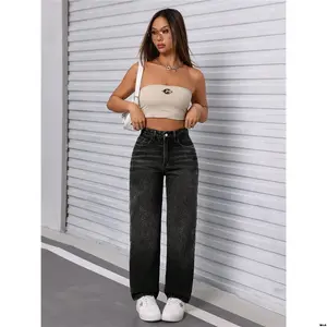 Leg Straight PETITE tiktok Women Casual Washed Slant Pocket Jeans