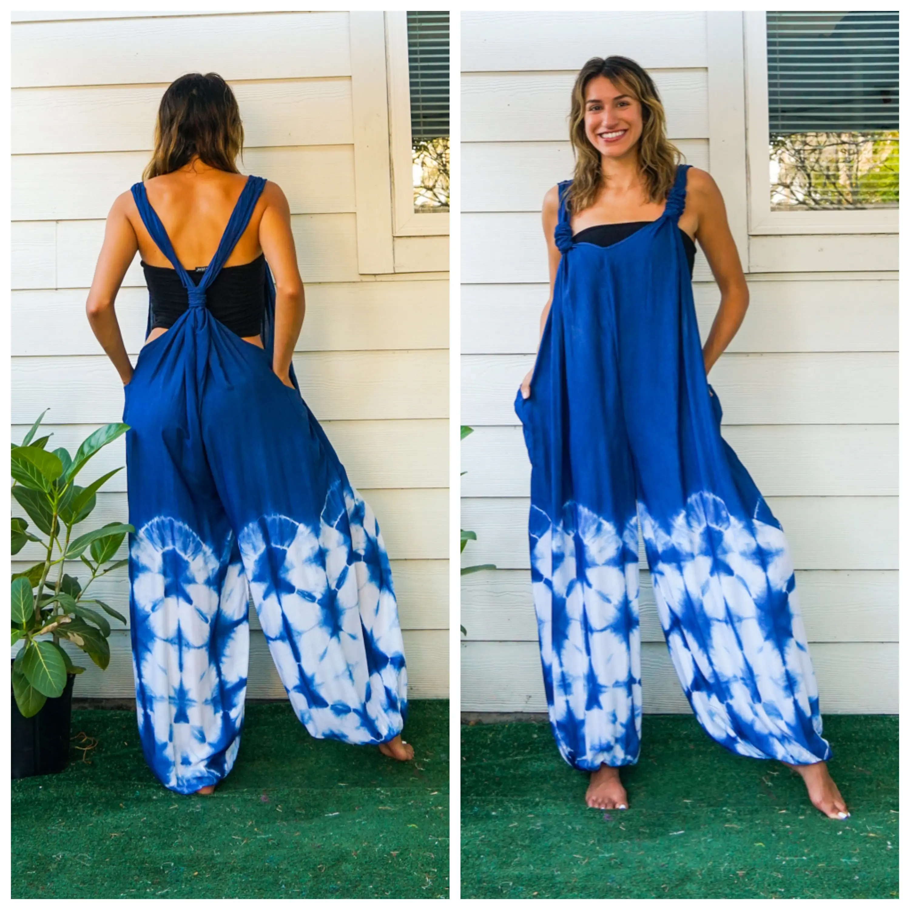 Shibori Tie Dye Hippie Dungarees Overalls Jumpsuits Rompers Pants