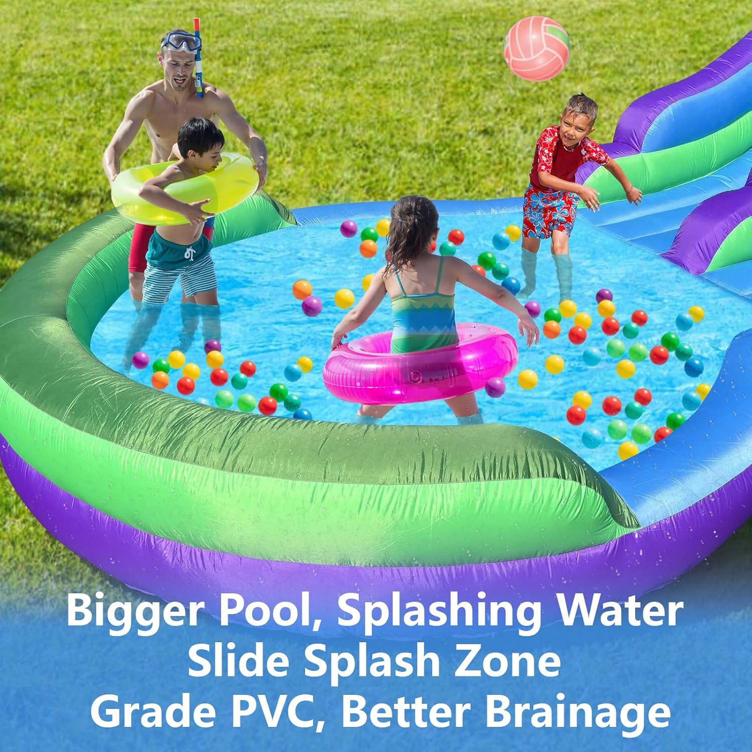 Inflatable Grade Water Slide for Kids and Adults with Big Splash Pool, 22.5 * 9.84 * 10.6FT Backyard Party Rainforest Oxford Water Slide with Air Blower & Water Pipe