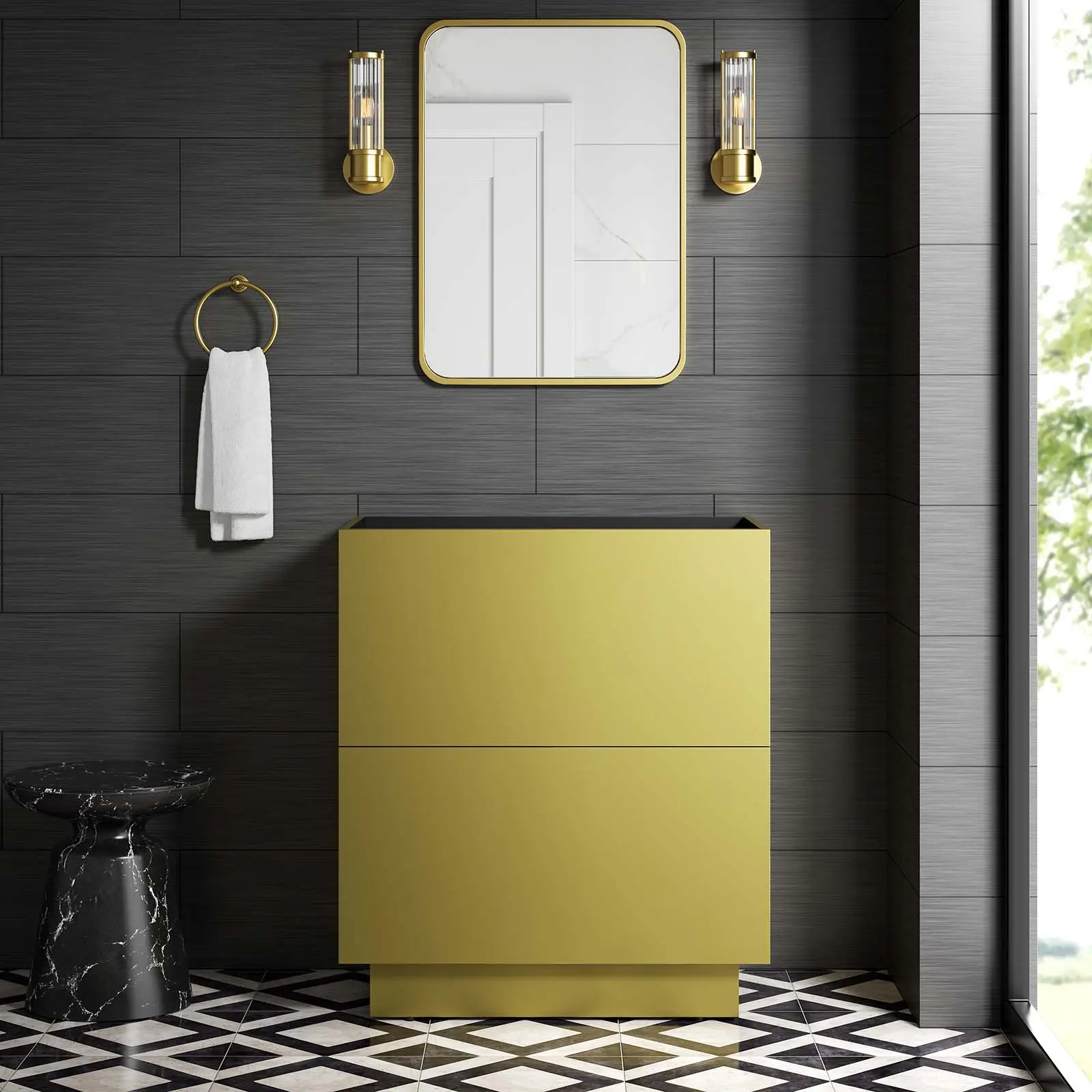 Modway Modern 30" Bathroom Vanity Storage Cabinet, Sink Basin Not Included, Gold Finish, Storage Cabinets