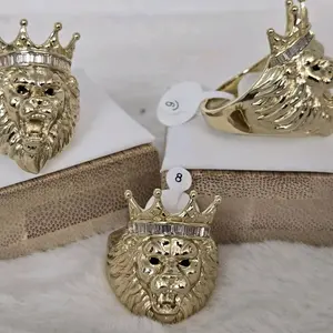 # 0132 14k Gold Anillos de Alta Calidad con Diseño de León y Corona Elegante y Duradero