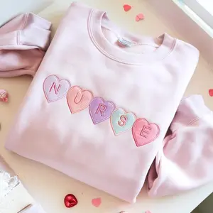 Embroidered Nurse Valentine Sweatshirt, Hoodie: Valentine Nurse Design, RN Valentine Design, Valentine Nursing Design, Nurse Crewneck, Gift for Nurse