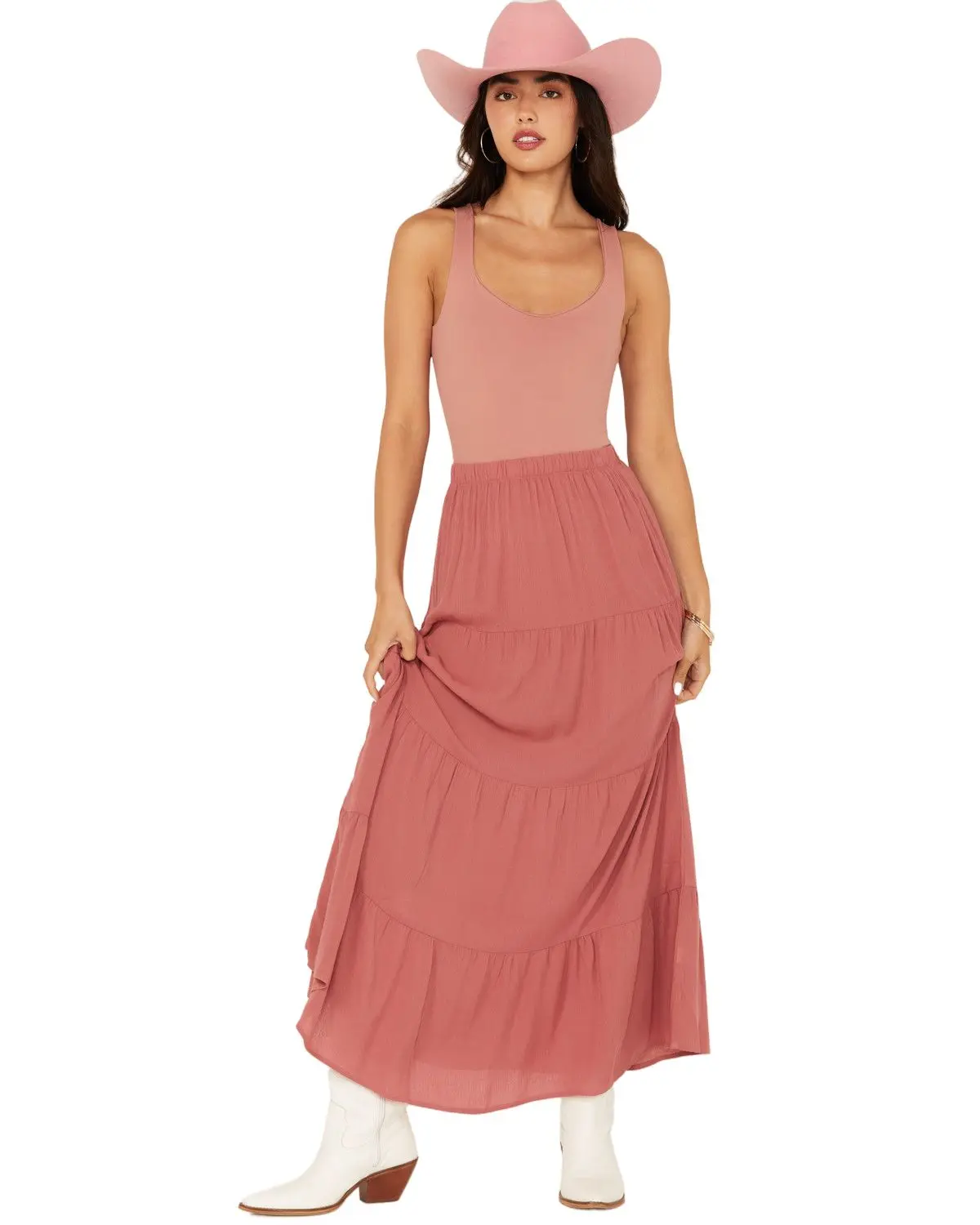 Originality Women's Women'S Tiered Maxi Skirt - G1362w082ji-Pink