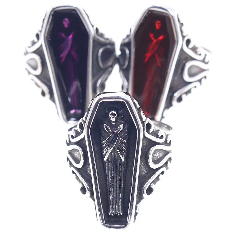 Vintage Men's Titanium Steel Ring Coffin Shape Stainless Steel Ring