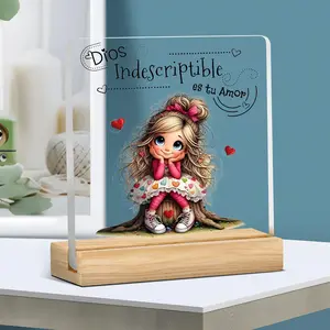 Vintage Christian Acrylic Sign with Wooden Base, God's Indescribable Desktop Decor, Inspirational Gift for Women, Home Office Faith Ornament