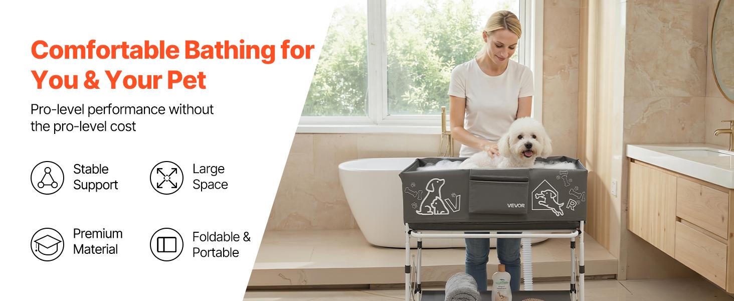 VEVOR Dog Bathtub, Elevated Dog Bath Tub, Collapsible Pet Bathing Grooming Wash Station, Portable Foldable Space-saving, with Built-In Drain Hose for Small and Medium Pet Cat Indoor & Outdoor, Gray