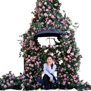 Lightweight Silk Pink Wish-Fulfilling Rose Vine Decorative Flower Set, Artificial Floral Ornaments with Storage Organizer Rack, Fake Photo Plants for Living Room, Kitchen, Window, Ideal Home Decor Gift