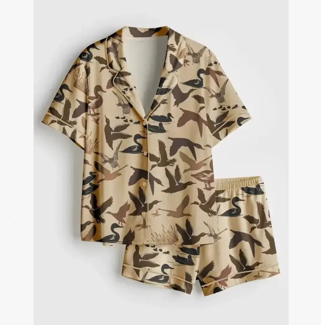 [Youth & Adult] Bundle Duck Camo Hunting Satin Pajama Short and Long Set for Women and Kids, Vintage Camo Satin Premium Sleepwear Loungewear, Camo Gift for Her, Casual Womenswear
