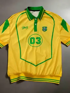 1pc Men's Vintage Y2K Sporty Polo Shirt Boxy Fit Ribbed Hem Short Sleeve Jersey Top Yellow Green Streetwear