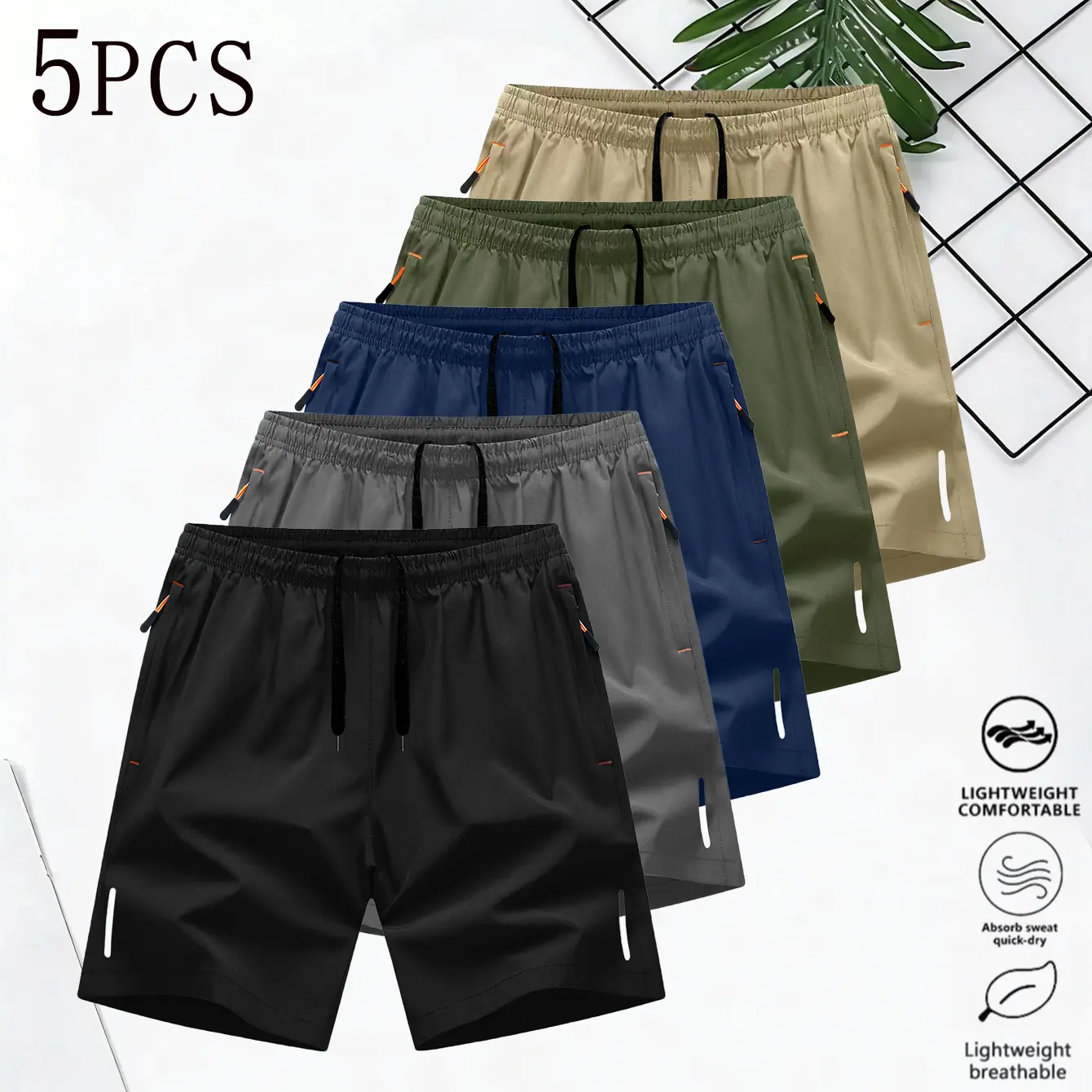Men's Casual Breathable Shorts with an elastic waistband, Quick Dry zippered pockets, machine washable, available in multiple colors, suitable for casual sports, the beach, and everyday wear.#SummerVibes