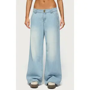 Edikted Women's Cory Striped Low Rise Baggy Jeans