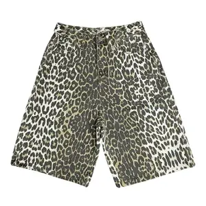 Baggy Leopard Print Jean Shorts
