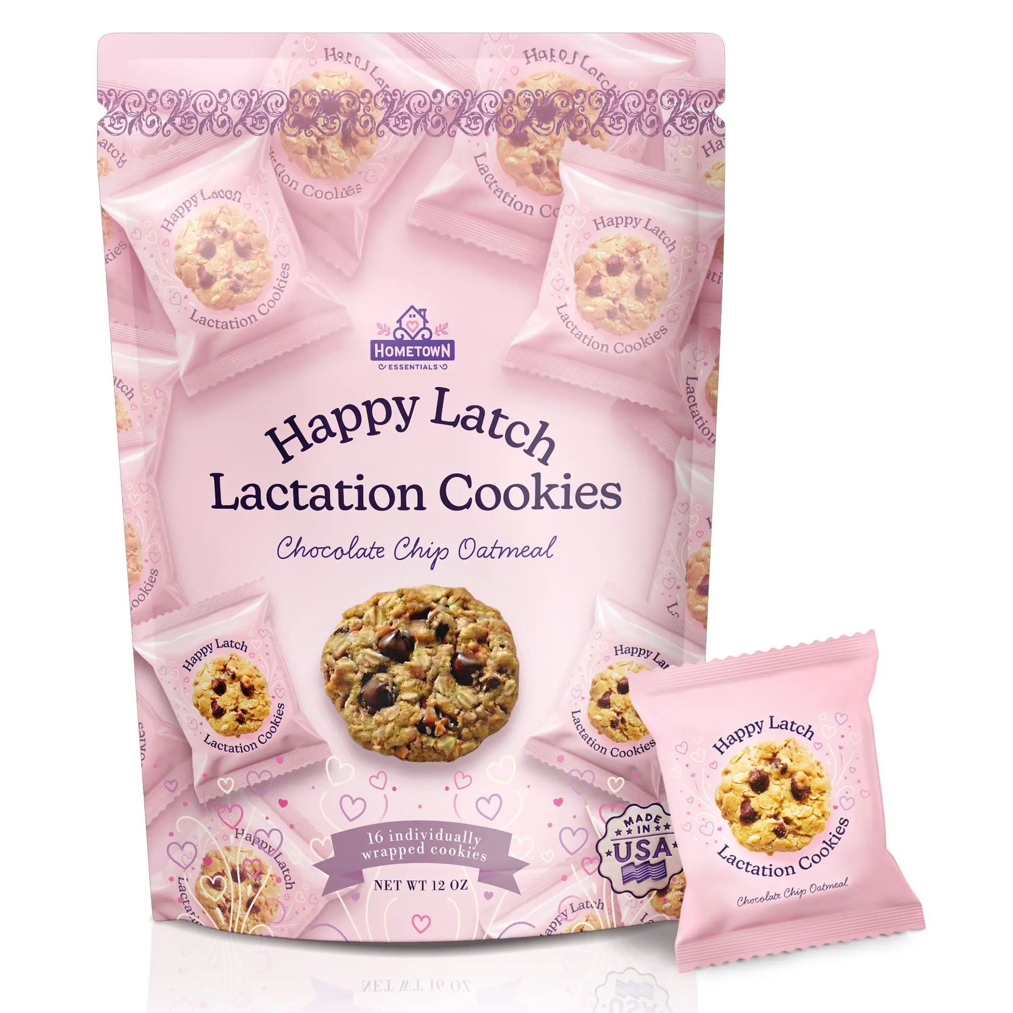 Lactation Cookies,Chocolate Chip Oatmeal, Made in USA,Natural Ingredients,No Preservatives,16 Individually Wrapped Cookies, Soft and Chewy,Whole Rolled Oats,Brewers Yeast,Sunflower Lecithin,Flaxseed Meal, 12 ounces