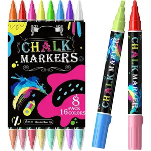 16 Colors 8 Pack Dual Tip Liquid Chalk Markers Erasable for Blackboard, Chalkboards Signs,  Windows, Glass, Menu, Planner, Reversible Tip Chalk Pens for Tip  of School Sign