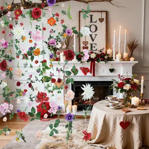 RIDDSEE 48ft Cherry Blossom Garland - Silk Artificial Flower Vines for Room Decor, Easy Hanging Window Curtain/String Lights Backdrop for Bedroom Patio Wedding Party