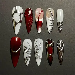 Medium Almond Shape False Nails, Glossy Finish, Reusable Acrylic, Includes Jelly Glue and Nail File, Perfect for Parties and Daily Use, Glossy Fake Nails