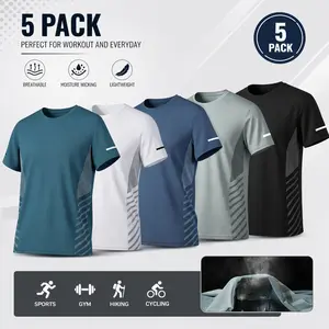Men's 5-Pack Quick Dry Crew Neck T-Shirts, Moisture-Wicking Breathable Tops, Ideal for Gym Workout, Lifting, Hiking, Cycling, Streetwear & Everyday Outfit Ideas