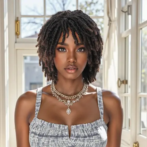 Ourwigs Women's 1B Short Dreadlock Twist Pre Styled Synthetic Fiber Full Machine Wig - Glueless, Afro Kinky, Braided Crochet Faux Locs, Adjustable Fit - Daily Use, New Year Gift
