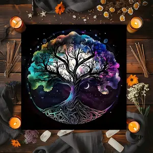 Fantasy Rainbow Tree of Life Design Square Tarot Tablecloth, Witch-style home decor Altar Cloth Multiple Sizes Polyester Fabric, Easy to Clean and Maintain Decorative Divination Cloth for Spreads & Rituals Gift for family and friends