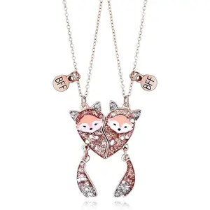 Veliora Gift B Best Friend Necklace Fox Heart Pendant Bff Necklace for 2/3 Matching Friendship Necklaces for 2 Sister Birthday Friendship Gifts