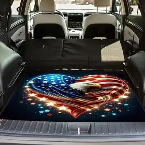 1pc American Flag Eagle Heart Car Trunk Mat - Automotive Car Mats, Car Interior Accessories, Soft, Durable, Non-Slip, Machine Washable SUV & Car Liner, Patriotic Design with Sparkling Stars, Fit for Most Vehicles